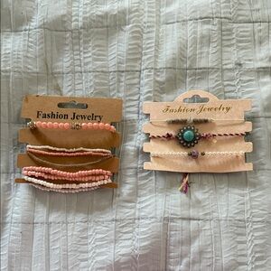 Fashion Jewelry Pink and Turquoise Beaded Bracelet Set